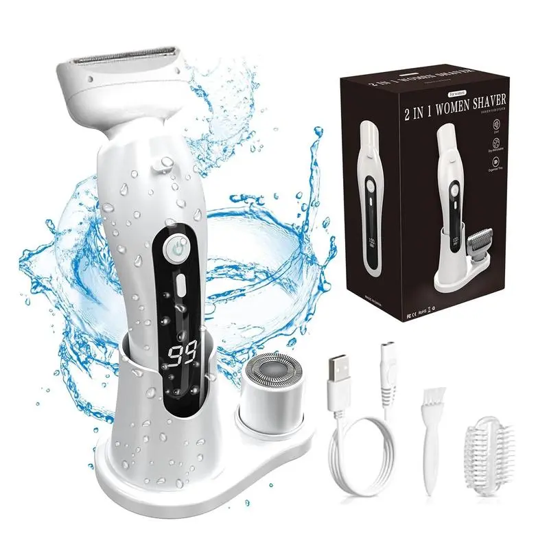 Bikini Trimmer for Women, Electric Shaver and Razor Rechargeable 2-in-1 Body and Facial Epilator, Dual Heads for Painless Trimming of Pubic Hair, Face, Underarms and Legs, Waterproof #springtok