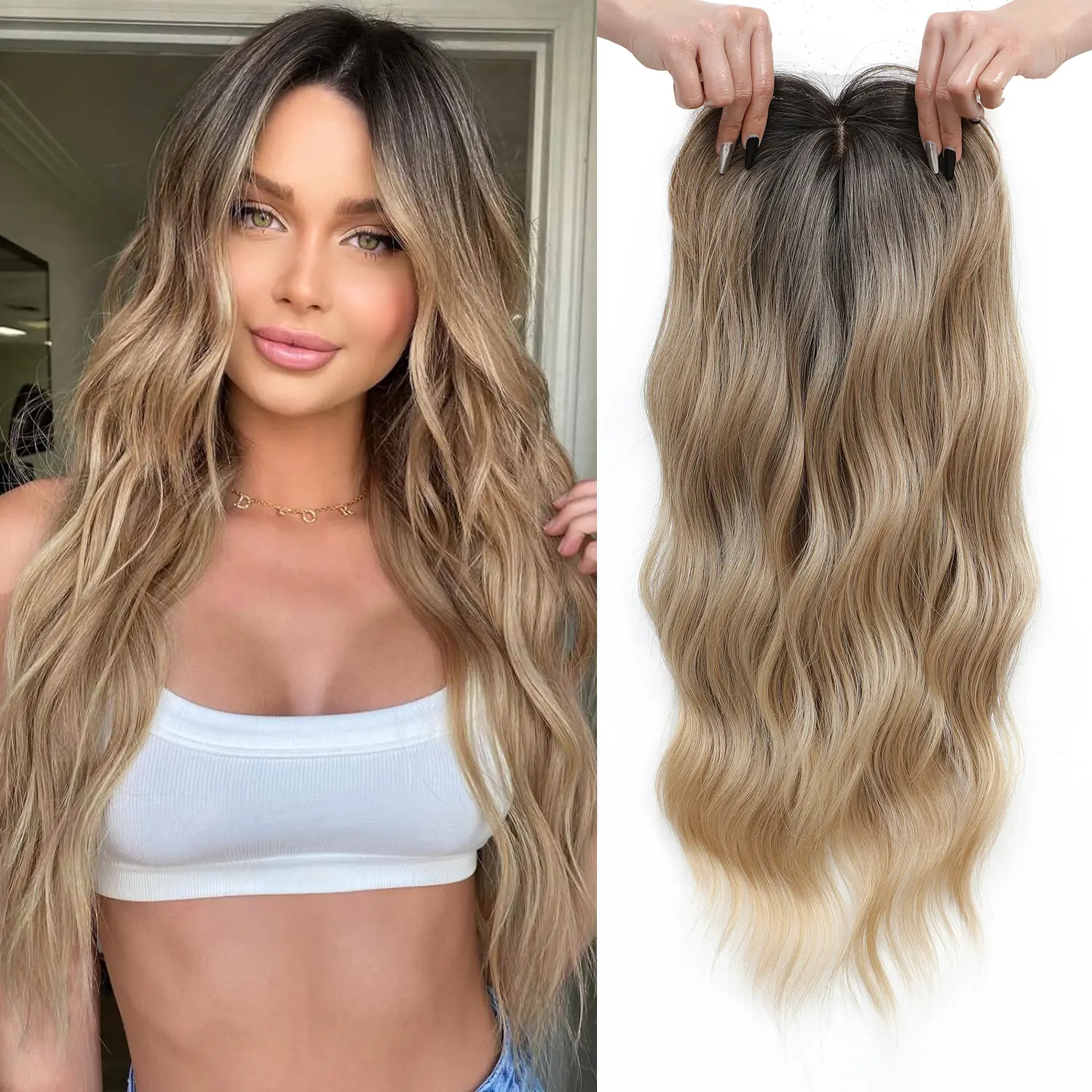 PANEWAY 20 Inch Wavy Synthetic Hair Topper with Bangs – Lightweight Clip-In for Thinning Hair, Natural Volume & Daily Confidence Boost (100% Premium Kanekalon)