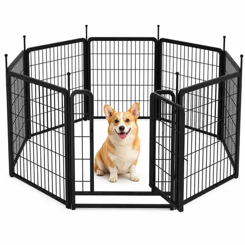 DKLGG Heavy-Duty Coated Wire Metal Dog Playpen Enclosure - 8-Panels 32-Inches Escape-Proof Kennel, Foldable Portable Travel Exercise Pen for Medium-Large Dogs, Indoor-Outdoor Adjustable Shapes
