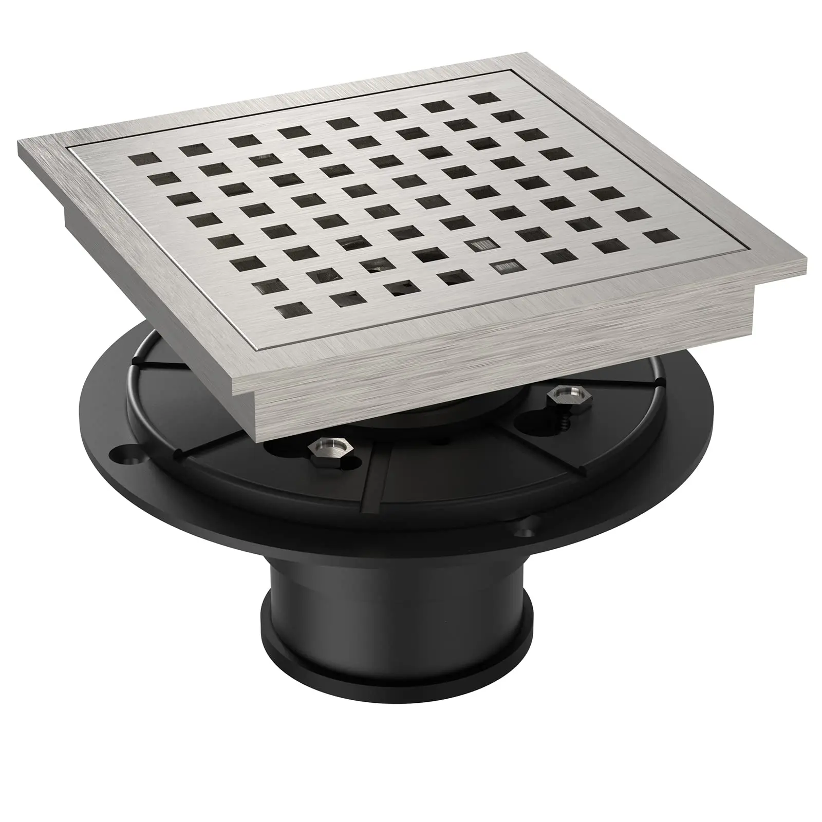 Garvee 6 Inch Square Shower Floor Drain, Brushed Nickel High Flow Shower Drain Kit with Flange, Removable Grid Cover and Hair Filter, Food-Grade SUS 304 Stainless Steel, CUPC Certified(Brushed Nickel)