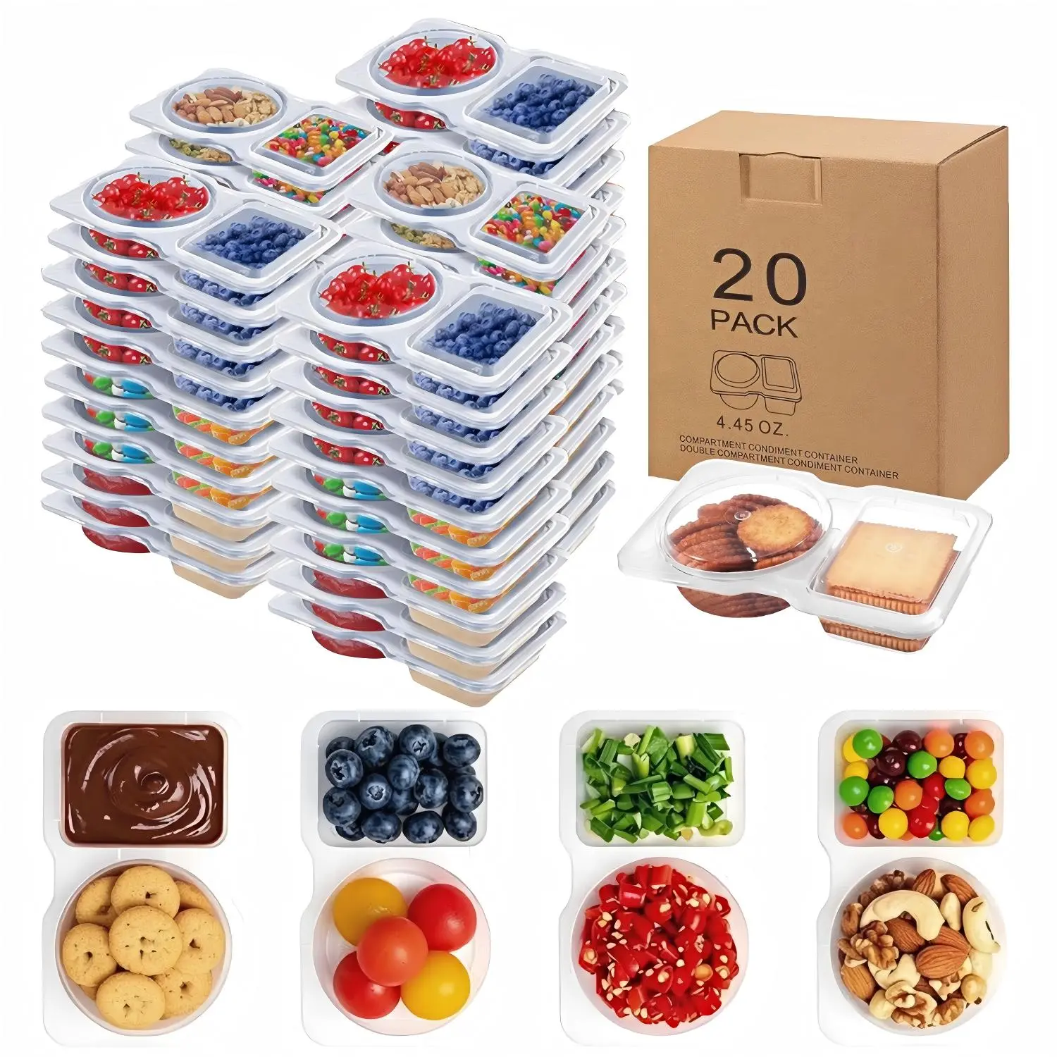 20-Piece Reusable Kitchen Snack Box Set with Airtight Leakproof Lids - Dual Compartment Storage Organization Containers for Condiments, Microwave-Safe Meal Prep Ideas Portion Control for On-the-Go, Travel