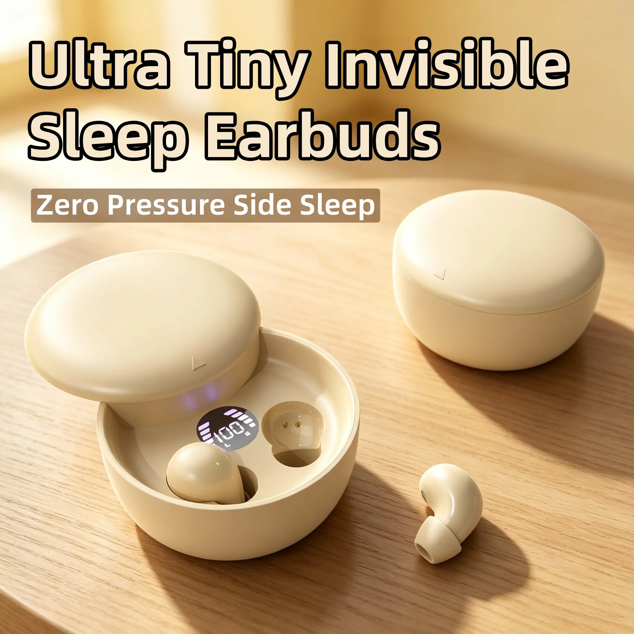 Mini Hidden Wireless Sleep Headphones - All-Night Wear, No Ear Pain, Side Sleep No Pressure, Stereo Surround Audio, Bluetooth 5.3, Active Noise Cancellation, Water Resistant, Mobile Phone Compatible, Lightweight IEM Earphones with Charging, Lightweight No