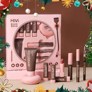 Makeup Gift Set, 4 Multi-color Matte Lipstick & 1 BB Cream & 1 Setting Powder & 1 Mascara & 1 Eyeliner & 1 Eyebrow Pencil, Makeup Kit Set