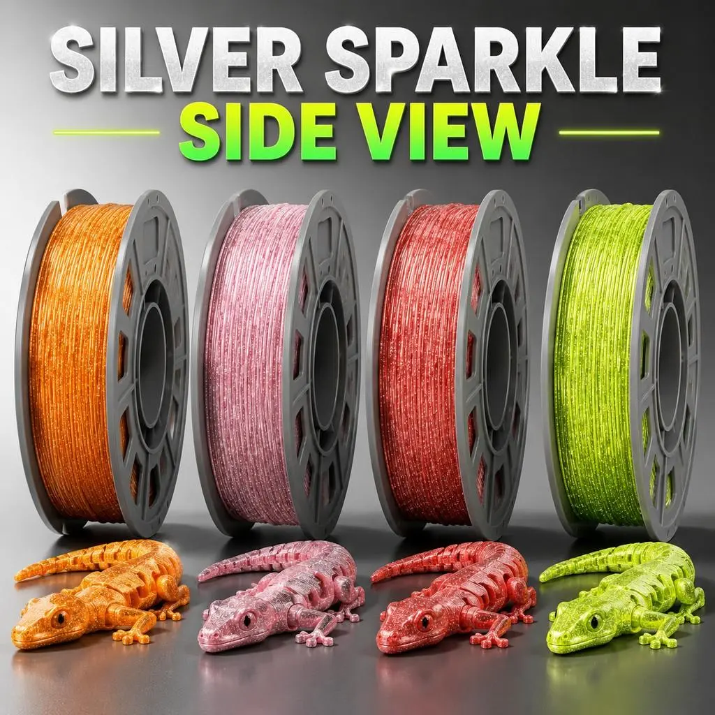 Silver Speckle PETG 3D Printer Filament, 300g Mini Spool 1.75mm - Crystal Shimmer Glitter Texture for FDM Desktop 3D Printers, 3D Printing Supplies, All Mainstream 1.75Mm Desktop 3D Printers