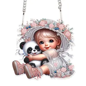 Panda & Baby Design Diamond Arts Colorful Painting Kit, Acrylic Gemstone Painting Board Art Kit Decoration, DIY Needlework Kit Diamond Painting Kits