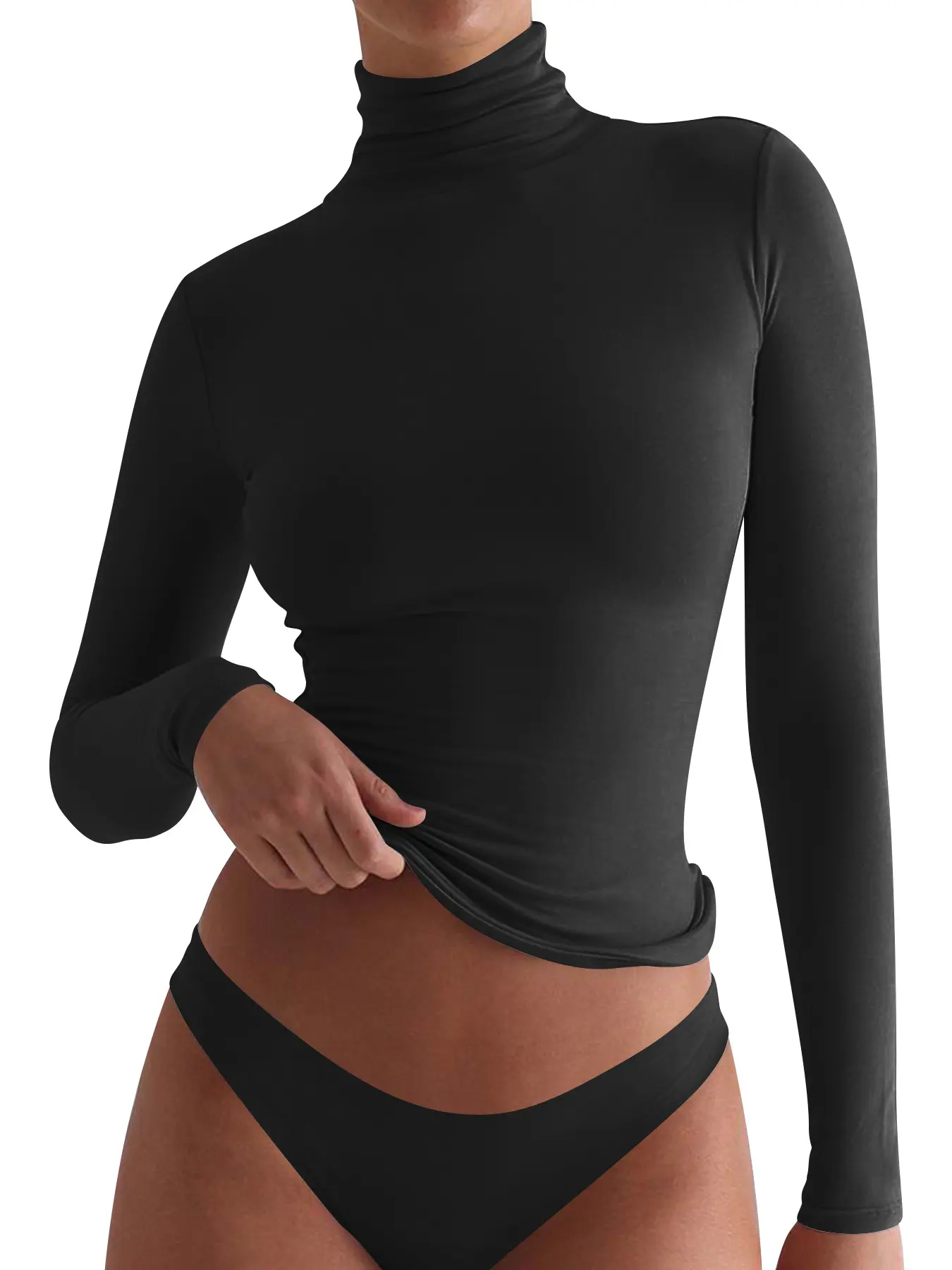 Women's Long-Sleeve Top High-Neck Basic T-Shirt Stretch Slim Fit for Fall/Winter