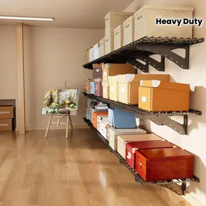 2-Pack Garage Wall Shelving, 2x4ft Walls Shelf Storage Rack, Sturdy Walls Shelves for 550 LBS, Black, Heavy Duty Shelving Wall Mounted for Garage, Warehouse, Storeroom and Basement, 47.2" x 23.6"