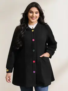 【Pocket Approved 】BLOOMCHIC Colorful Buttons Hooded Pocket Coat peacoat trench coat puffer jacket winter clothes women winter outfits for women Garment Outerwear Fabric Basic , Rayon, Playful,summervibes 2026 Summer Vibes Long Sleeve Womenswear Swimweek