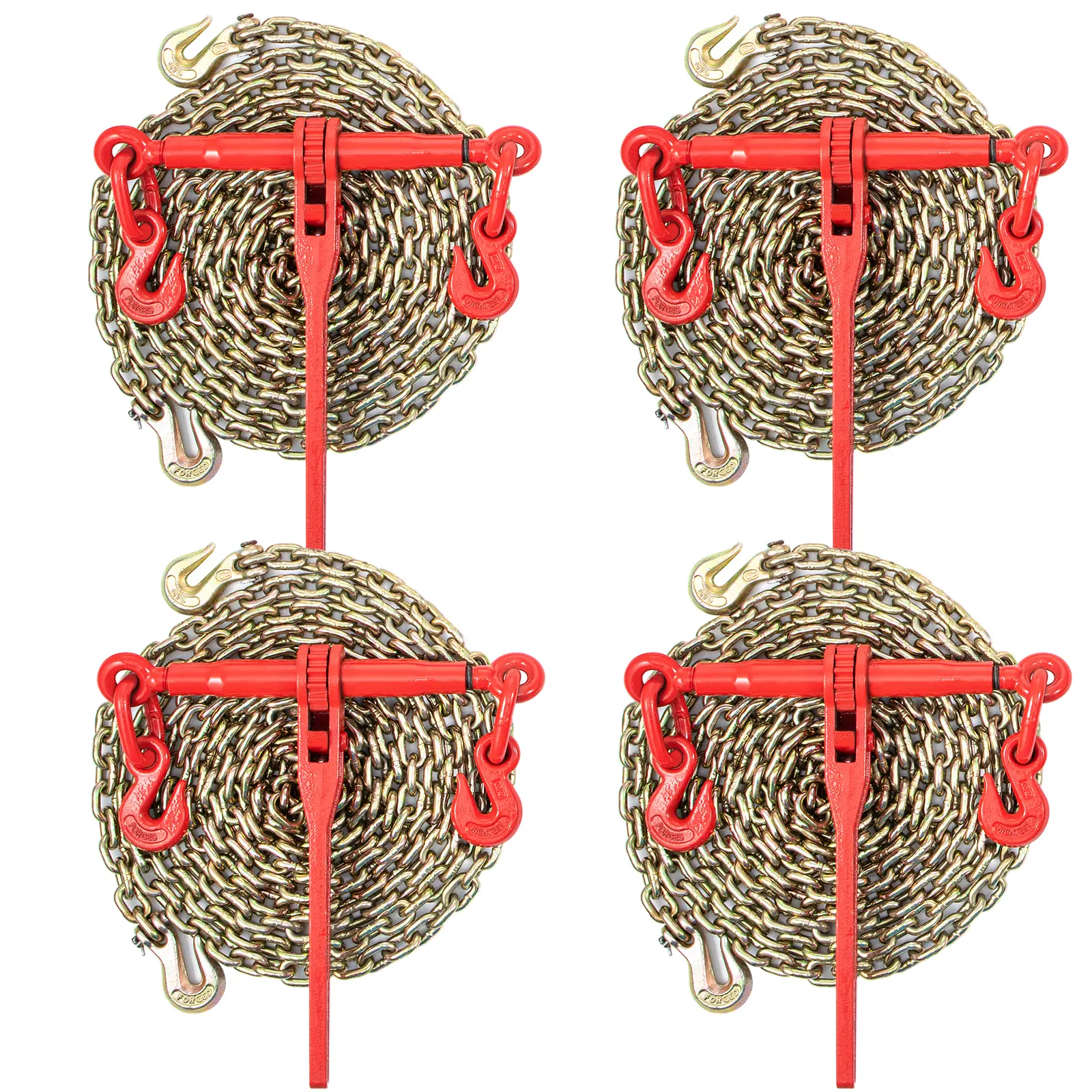 【DealsForYouDays】VEVOR Chain Load Binder 5/16\" Tie Down Kit with 6600LBS Working Load Capacity and Two Grab HooksIncludes (4) Ratchet Binders - (4) 21\' Grade 80 ChainsTransport Load Package for HaulingTowing