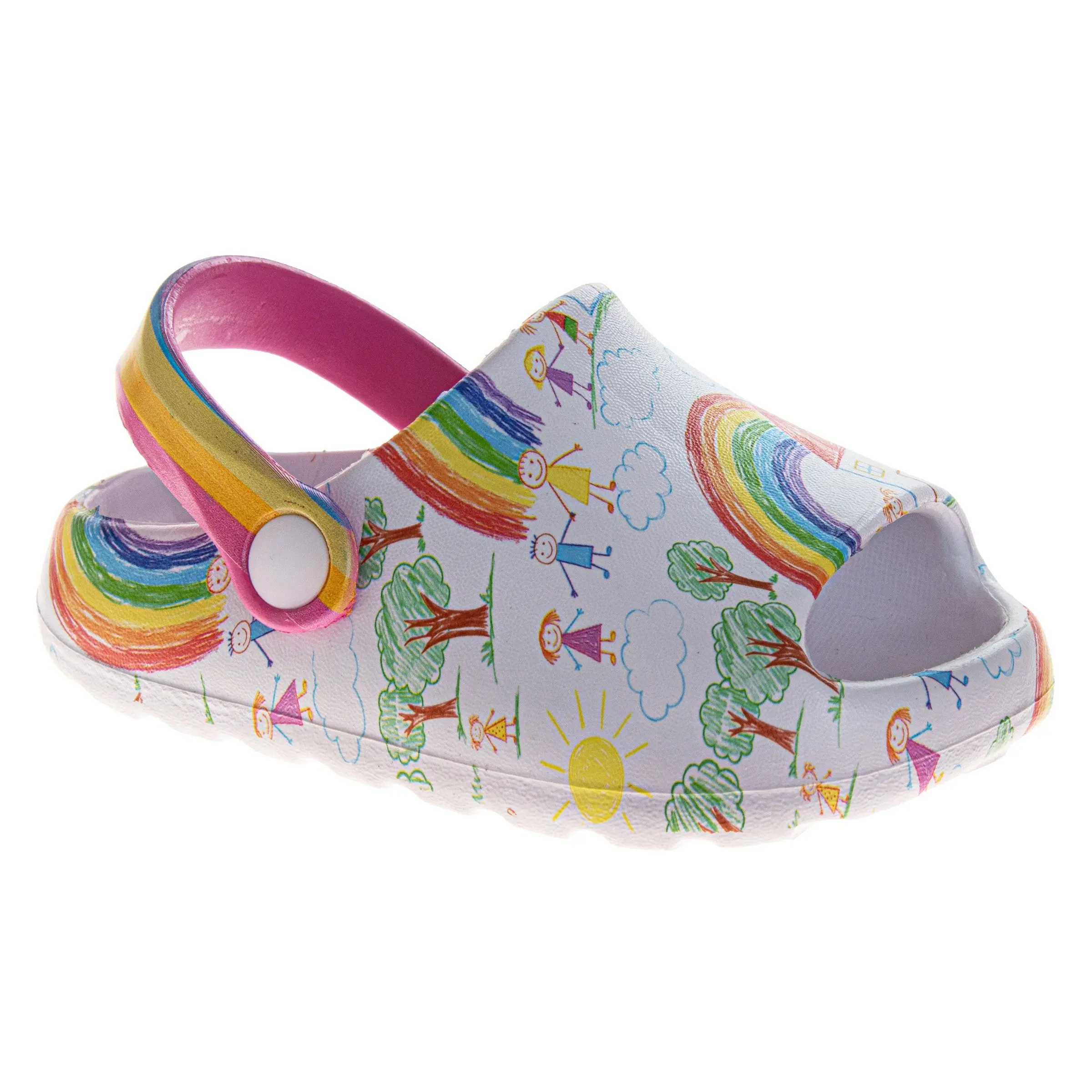 Crayola Toddler Rainbow Graphic Clogs, 1-3 Years Casual Slip-On Shoes with Adjustable Heel Strap, Lightweight EVA Foam Waterproof Kids' Footwear
