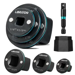 【Fathersdaygift】LIBRATON Low Profile Impact Socket Adapter Set, 4pc Magnetic Drive Converter Kit for Tight Space (1/4" to 3/8", 3/8" to 1/2", 1/2" to 3/4" & 1/4" Hex Adapter) for Impact Wrench, Ratchet and Drill