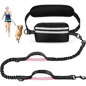 Hands-free Dog Leash with Reflective Strips for Running and Walking - Adjustable Bungee Leash for Comfort and Safety