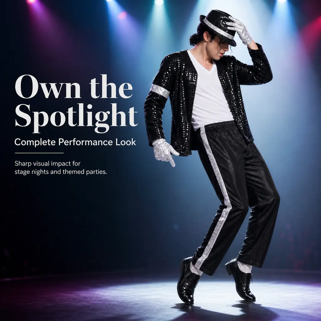Kids' & Men's Sequin Sparkle Cosplay Suit - Celebrity Look Alike Pop Legend Parent-Child Outfit for Stage Shows, Halloween Parties, Tribute Concerts