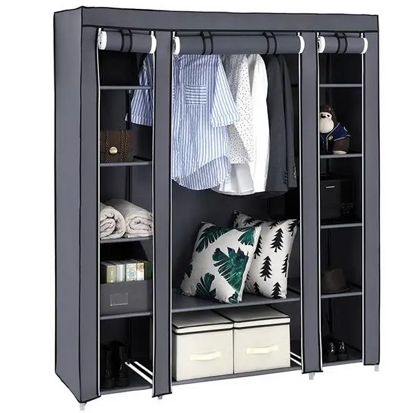 Portable Closet for Hanging Clothes 69 Inch Wide Portable Wardrobe Closet with Cover, 6 Storage Shelves and 3 Hanging Rod, Diameter 19mm Metal Pipe, Sturdy Closet for Bedroom 69" Portable Clothes Closet Wardrobe Storage Organizer with Non-Woven
