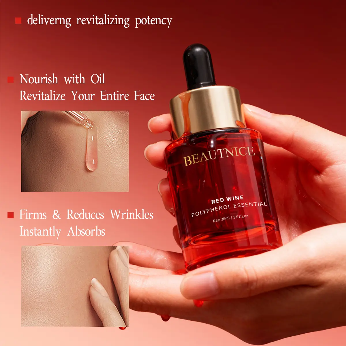 BEAUTNICE Red Wine Polyphenol Serum - Daily Anti-Glycation & Antioxidant Face Serum for Brighter, Smoother Skin - Silky, Lightweight & Hydrating, 30ml, Hydrate, Dull, Smoothing, Soft Skin, Serums & Essences, Plump Skin