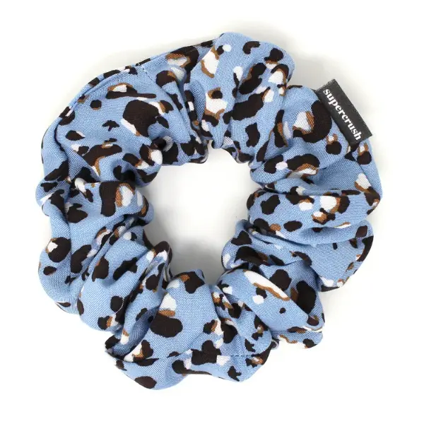 Supercrush Blue Rodeo Scrunchie with Leopard Print Design for Stylish Hair Management