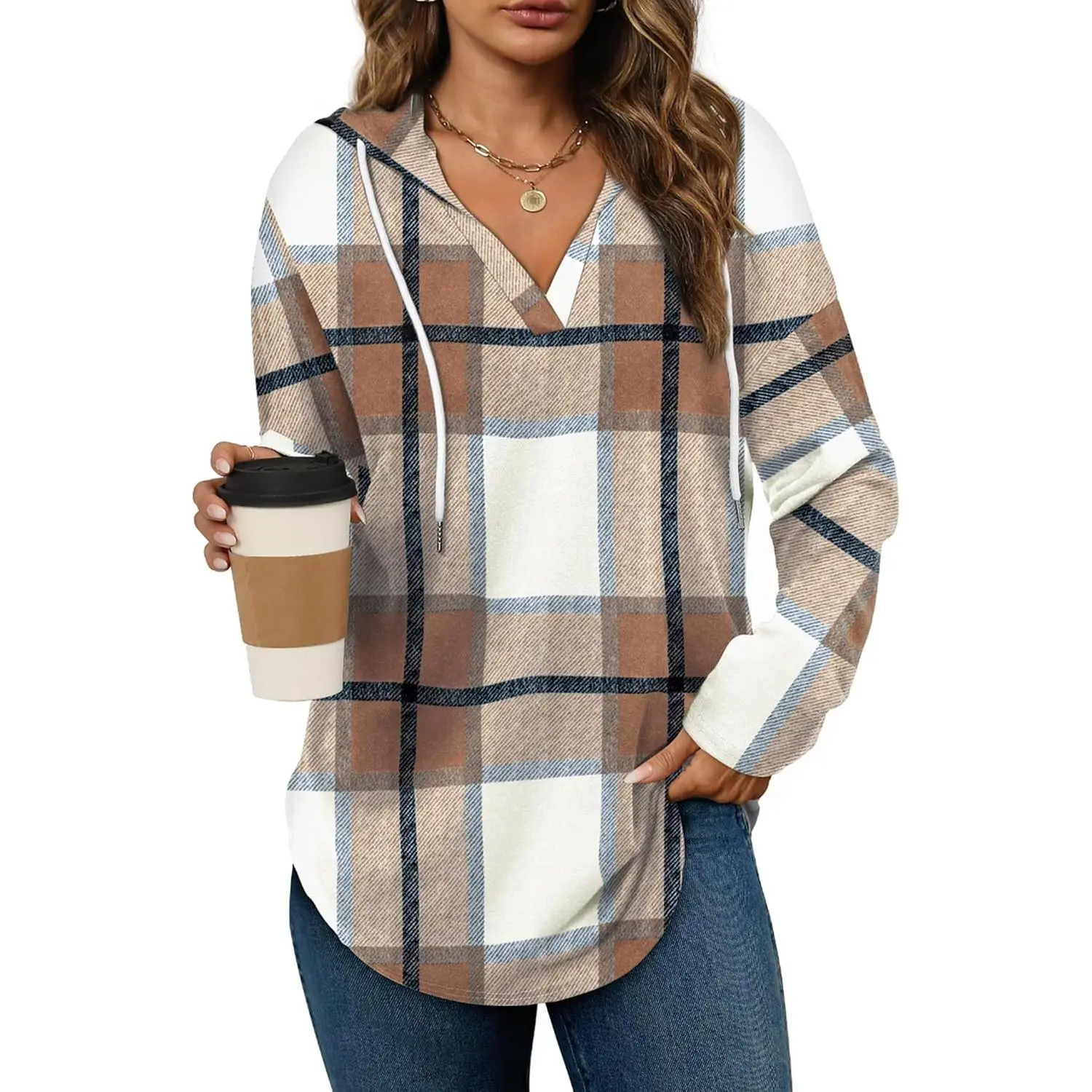 WIHOLL Hoodie for Women, Casual V-Neck Lightweight Sweater, Long Sleeve Oversized Pullover Sweatshirt for Fall Outfits, Longsleeves, Sweaters