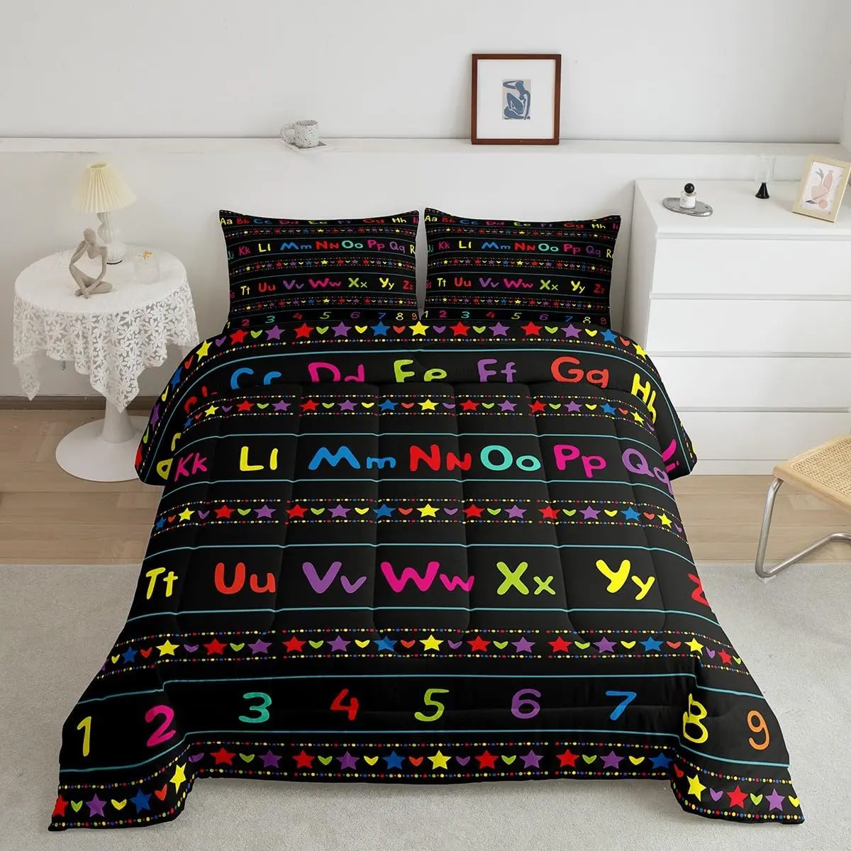 ABC Alphabet Comforter Set,Alphabet Numbers Bedding Set Educational Learning Comforter Learning Time Duvet Set 1