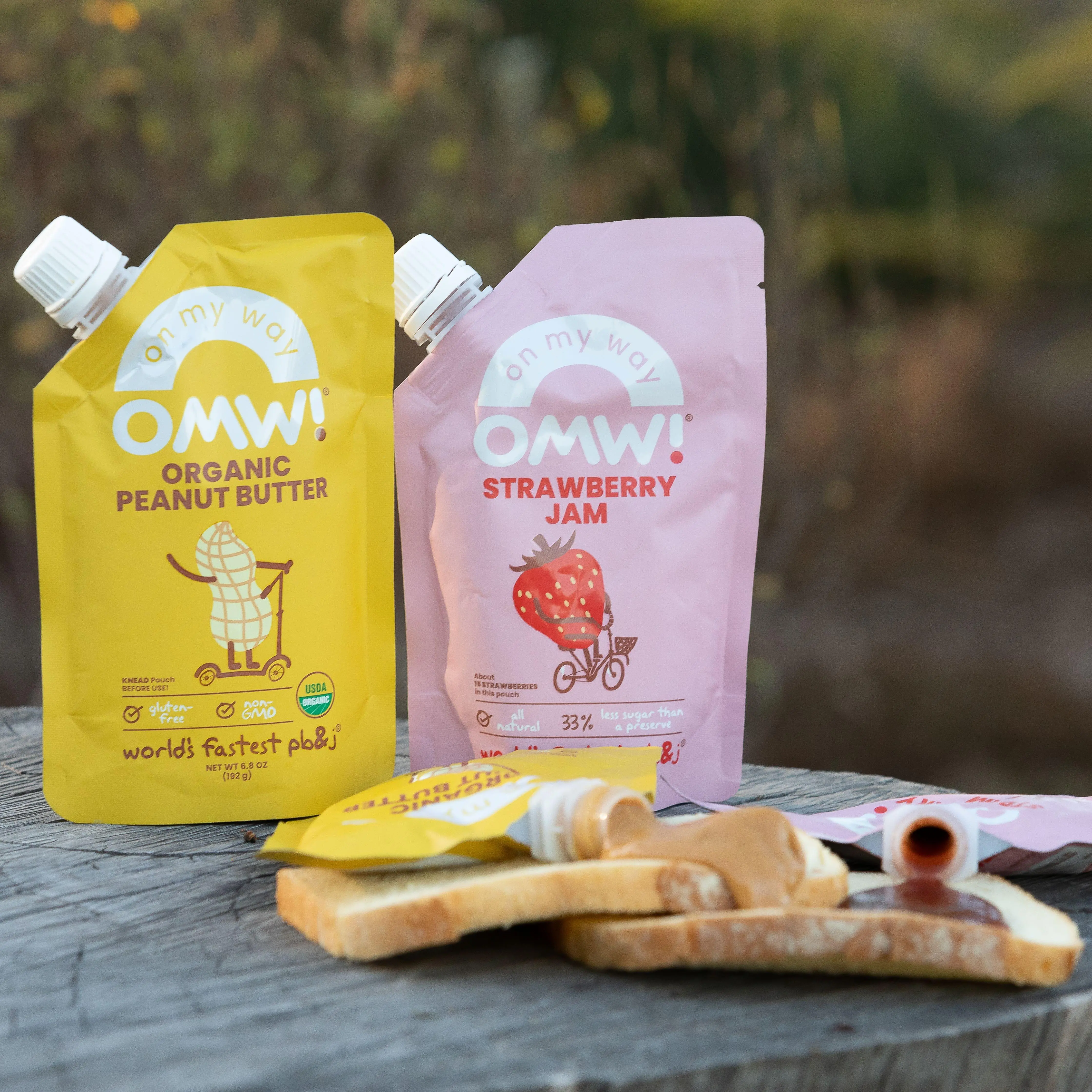 OMW! Organic Peanut Butter and Strawberry Jam - 2 pack (1 of each)