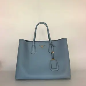 Pre-owned PRADA Saffiano Tote Bags Double Compartment Large Blue LNL0405