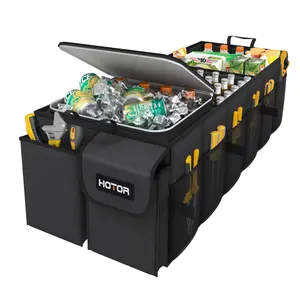 Car Trunk Organizer Black with Insulated Cooler Compartment, 3 Section Foldable Storage Box for SUV, Truck and Sedan, Large Capacity Cargo Organizer for Groceries, Drinks and Tools, Portable Auto Storage Bag for Travel and Daily Use