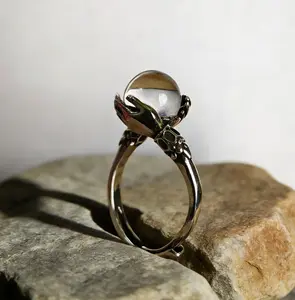 Witchtok Jewelry - 925 Sterling Silver Hand-Embracing Crystal Ring, Vintage Guardian Open Band (Fits 6-10) | Protective Pagan Jewelry | Witchy Valentine's Gift for Her