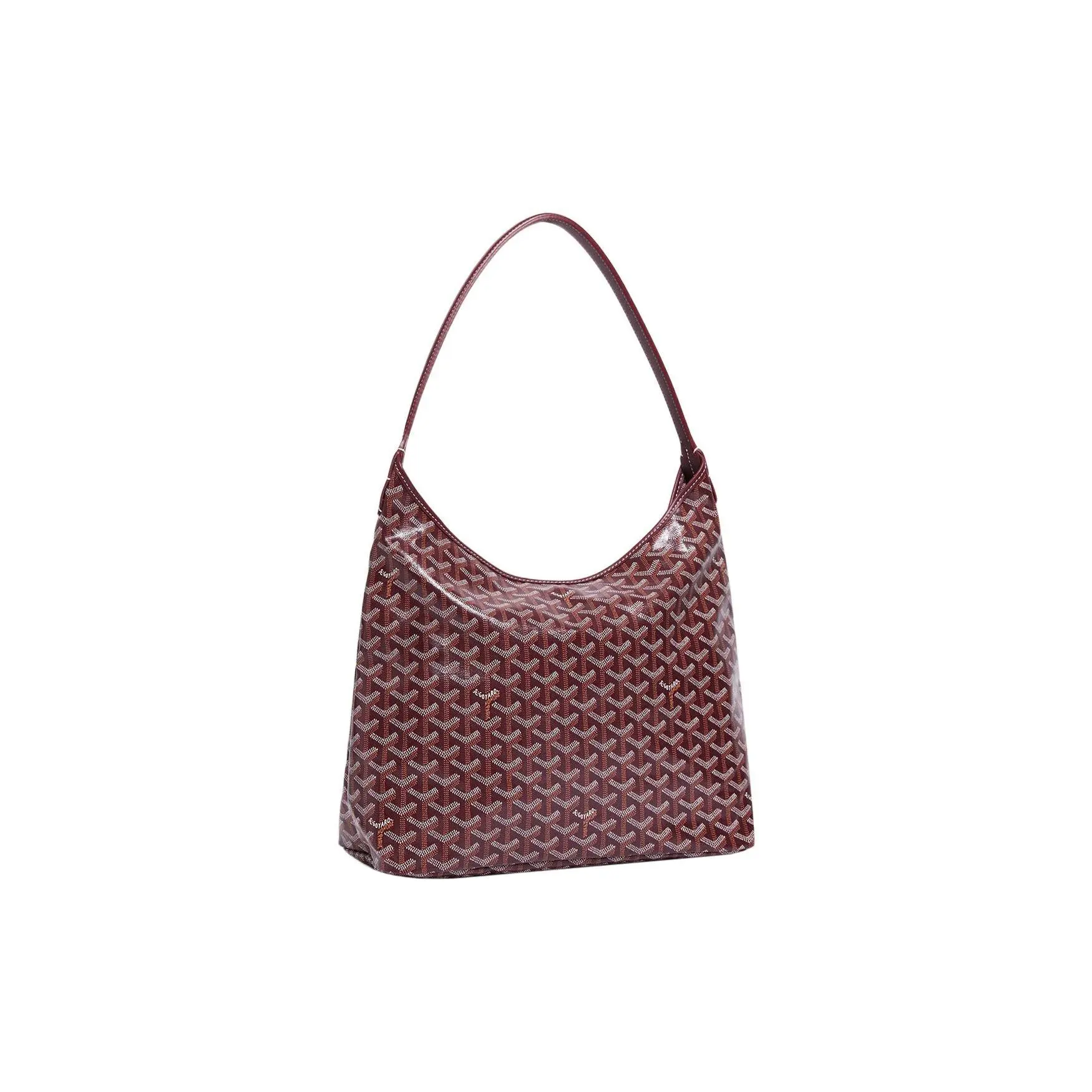 Women's Chic Goyard Bohème Hobo Bag - Burgundy, Y-Print Monogram, Leather Handles, Canvas-Body Construction