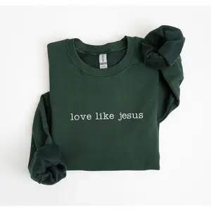 Love Like Jesus Embroidered Sweatshirt Jesus Crewneck Christian Religious Sweatshirt Casual Fitted Baby Pink Fabric Hoodie Tops