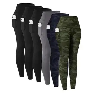 1/3/6-PACK Of Solid Color High Waisted Yoga Pants With Pockets, Exercise Running Yoga Leggings, Tummy Control Workout Running Yoga Leggings for WomenGift Camo Sweatpants