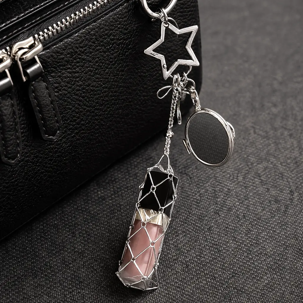 2026 New High-End Silver Lipstick Net Bag Pendant Keychain, Stainless Steel Mesh Holder with Mirror, Fashion Party-Festive Gifting Home Accessory Lipstick Case