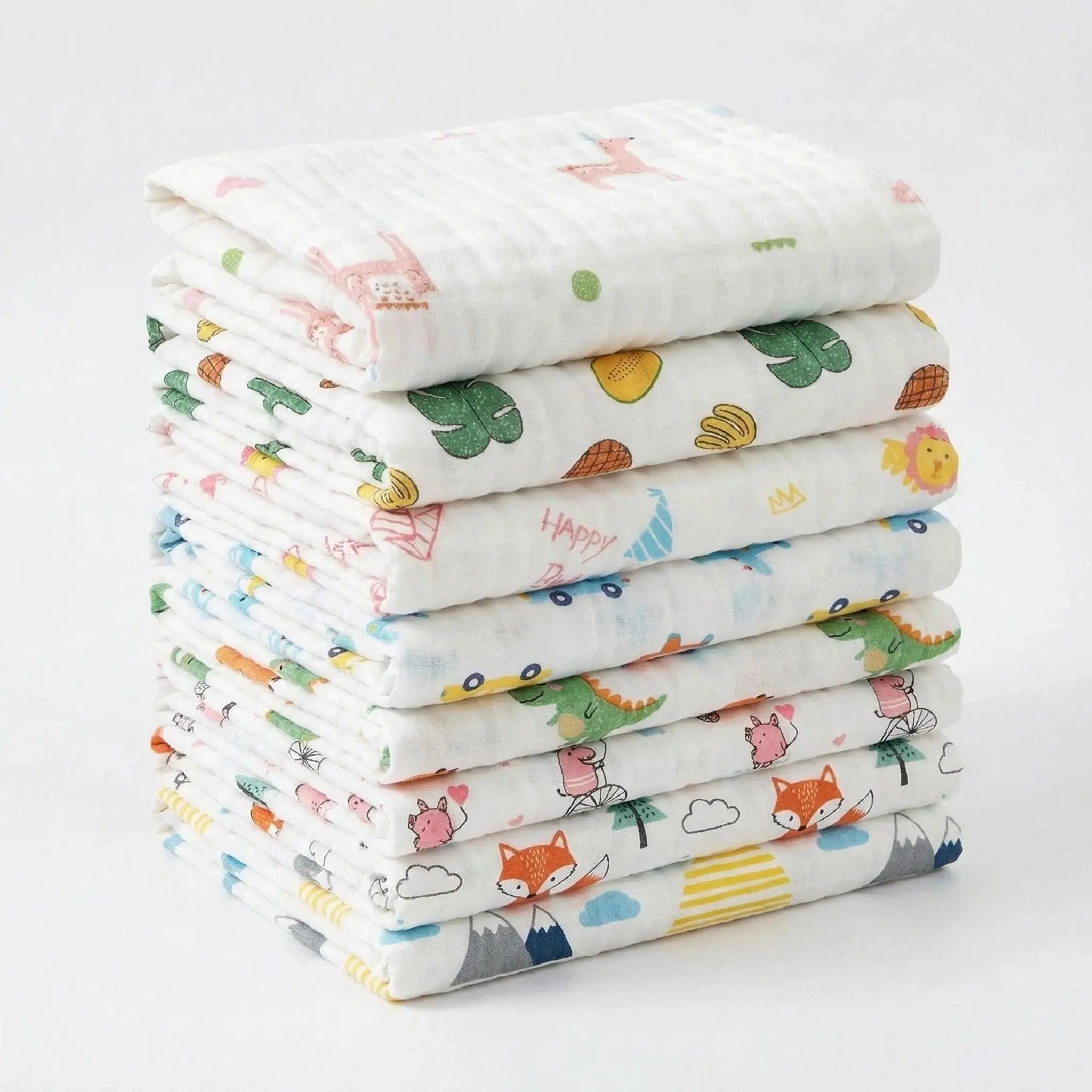 8-Pack Soft Gauze Square Towels, 6-Layer High-Density Gauze, Gauze Dishcloths, Rags, Face Clean Towels, Face Towels, Soft Face Towels, Face Towelettes, 9.8 X 19.8Inch, Daily Use, Modern Style Random Patterns, Bringing You Different Surprises