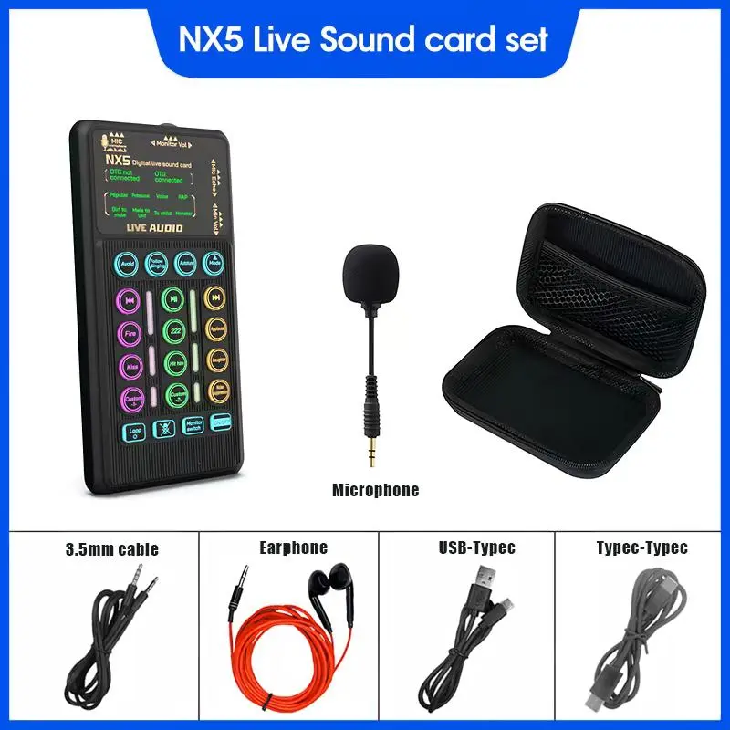 HOSABELY NX5 Small Handheld Digital Live Sound Card Set, Portable Audio Interface for Computer, Office Desktop, Laptop Recording & Live Broadcasting, Live Sound Cards Sound Card Kit Podcast Audio Interface