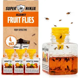 Super Ninja Fruit Fly Traps for Indoors 4 Pack Highly Effective Catcher for Home Kitchen Up to 3 Weeks Performance Kid Pet Friendly