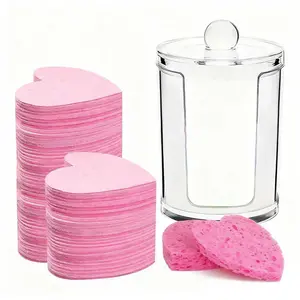 50 Piece Compressed Facial Sponges with Container, 100% Natural Fiber, Professional Beauty Spa Sponge, Facial Care Tool, Exfoliating, Washing, Makeup Removal（Heart Shape）