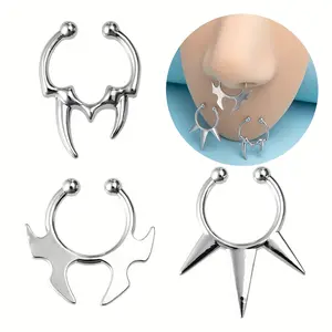 1count/3count Stainless Steel Horseshoe Nose Rings, Non Piercing Nose Ring For Men