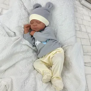 GUESSBELLY 19 Inch 48 CM Asleep Reborn Smile Baby Doll Toy For Girl Vinyl Limbs Cloth Body Lifelike Black Skin Doll Lifelike Handmade Birthday Gift Collectable Humanoid Toys