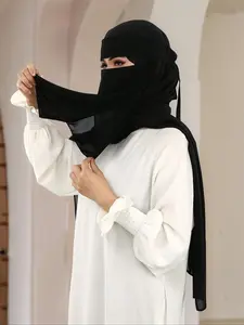 1PC New Fashionable Double-Layer Chiffon Niqab, Elegant Black Veil for Women, Full Cover Face Hijab, Muslim Daily Wear, Outdoor Sun Protection Face Mask