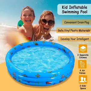 Inflatable Kids Swimming Pool - 51x13in Blow-Up Pool for 3 Kids, Foldable Splash Pad, Blue Ball Pit for Fun Play