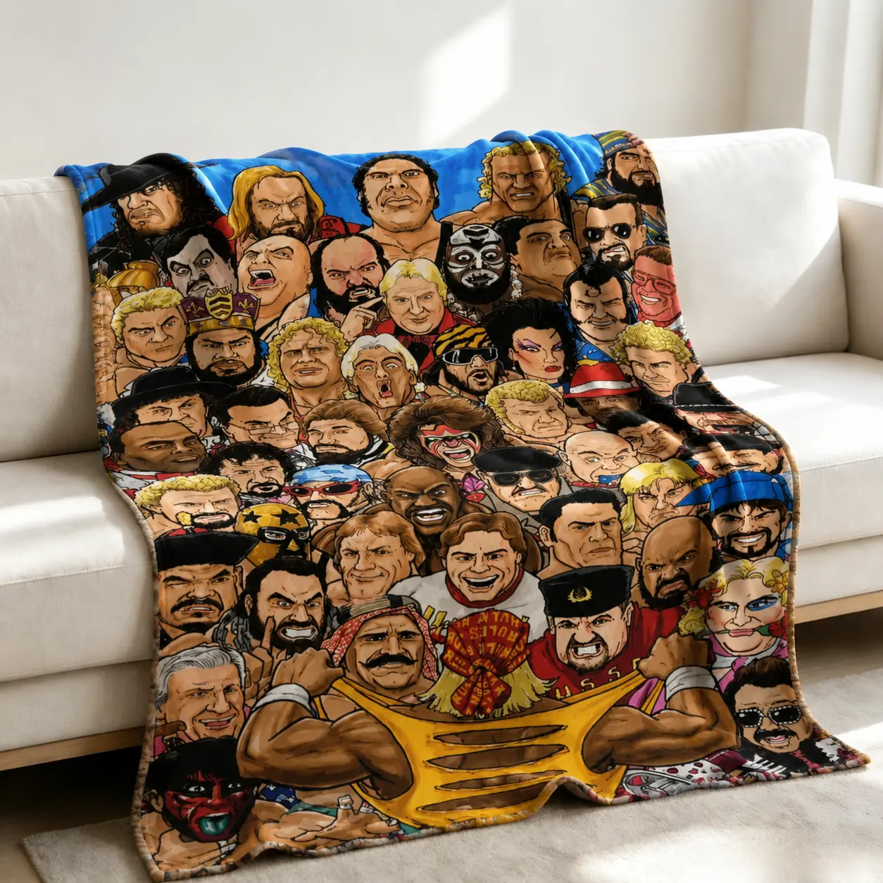 Hulk Hogan & WWE Legends Plush Blanket | Soft Wrestling Throw | Man Cave Home Decor | Birthday Christmas Father's Day Cozy Fan Gift | Warm Haven Textiles