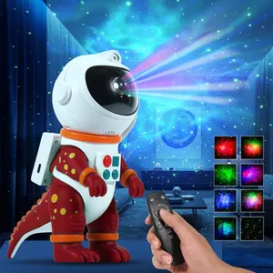 Galaxy Star Projection Night Light, Dinosaur Astronaut Projector with 8 Modes Nebula Effects, Timer & Remote, Bedroom Ceiling for Kids, Christmas Birthday Gift(Red)