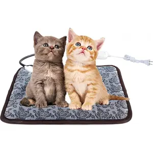 Electric Heating Pad for Dogs and Cats With Anti-bite Steel Cord  Adjustable  Warm Bed Mat Heated Pad for Pets Deds Blankets and Kennel 17.7inx17.7in (Flower Color)