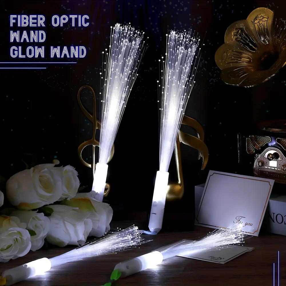 48pcs fiber optic sticks led white glow sticks, light up fiber optic sticks for birthday brides, gift giving party, holiday party, game party supplies