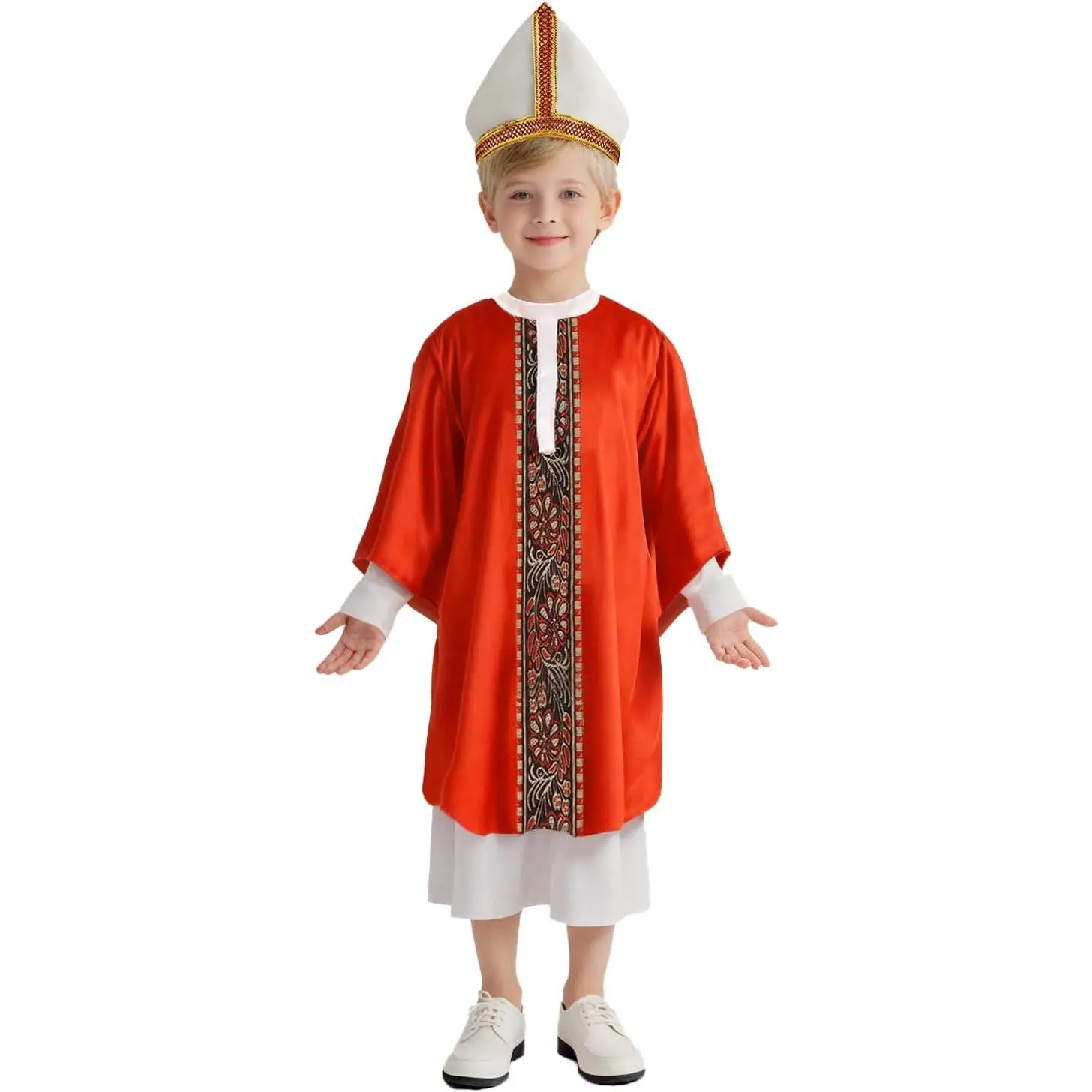 Kids' Pope Costume Set with Bishop Attire and Pope Hat, Halloween Cosplay Outfit for Boys, Festive Party Decorations & Party Accessories