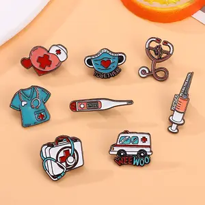 8pcs Medical Items Collection Enamel Brooch Ambulance Syringe Stethoscope Badge Lapel Pin Hospital Doctor Nurse Wholesale