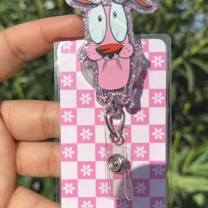 Funny Cowarly Dog Badge Reel, Cute ID Holder for Nurse/Teacher, Perfect Gifts