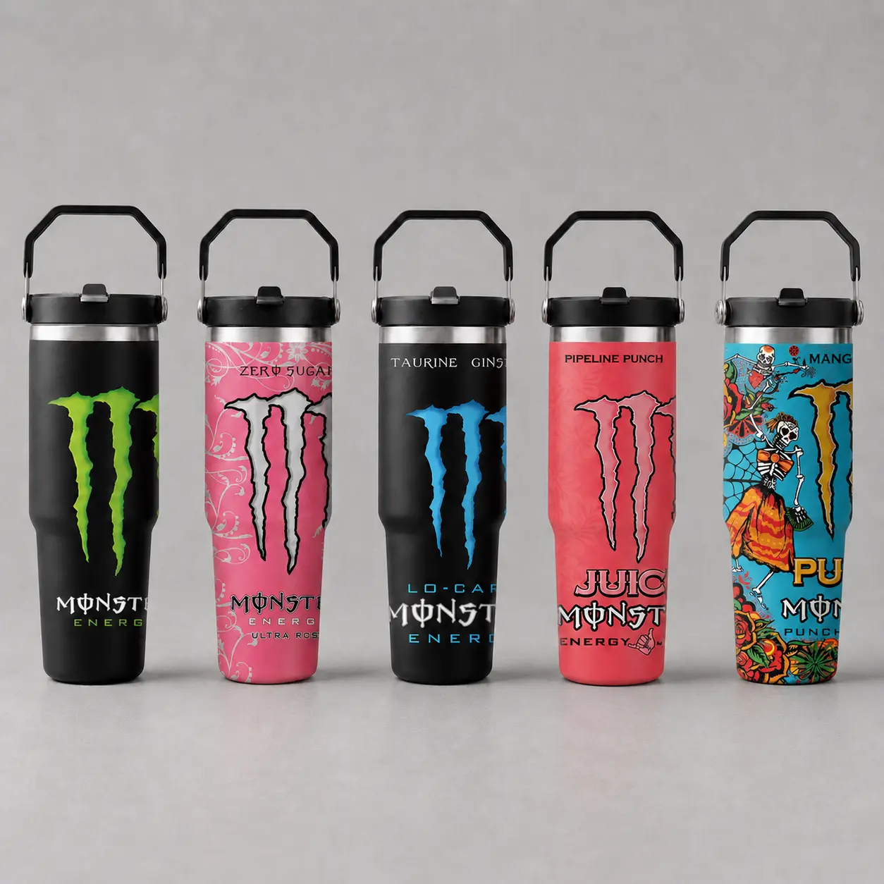 MonSt Edition Energy Drink Inspired Tumbler Cup 30oz With Handle & Straw, 20,30,40oz Perfect For Gym Lovers & Gamers