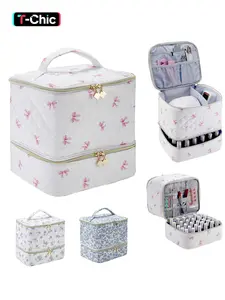 Nail Polish Storage Box Organizer (Holds 30 Bottles), Dual-Layer Nail Polish Holder with Handle, Portable Manicure Accessories Case, Makeup Storage Organizer, Cosmetics Organizer, Travel Cosmetic Bags