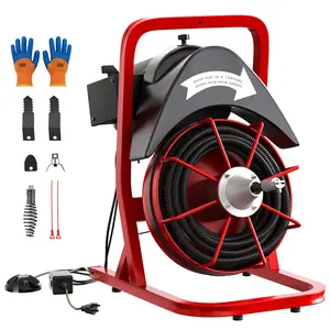 Garvee Electric Drain Cleaner Machine – 50FT & 75FT x 1/2" Steel Core Cable, 250W/370W Portable Sewer Auger, Air-Activated Foot Switch, Cutter Attachments, Ideal for Commercial & Home Pipe Cleaning