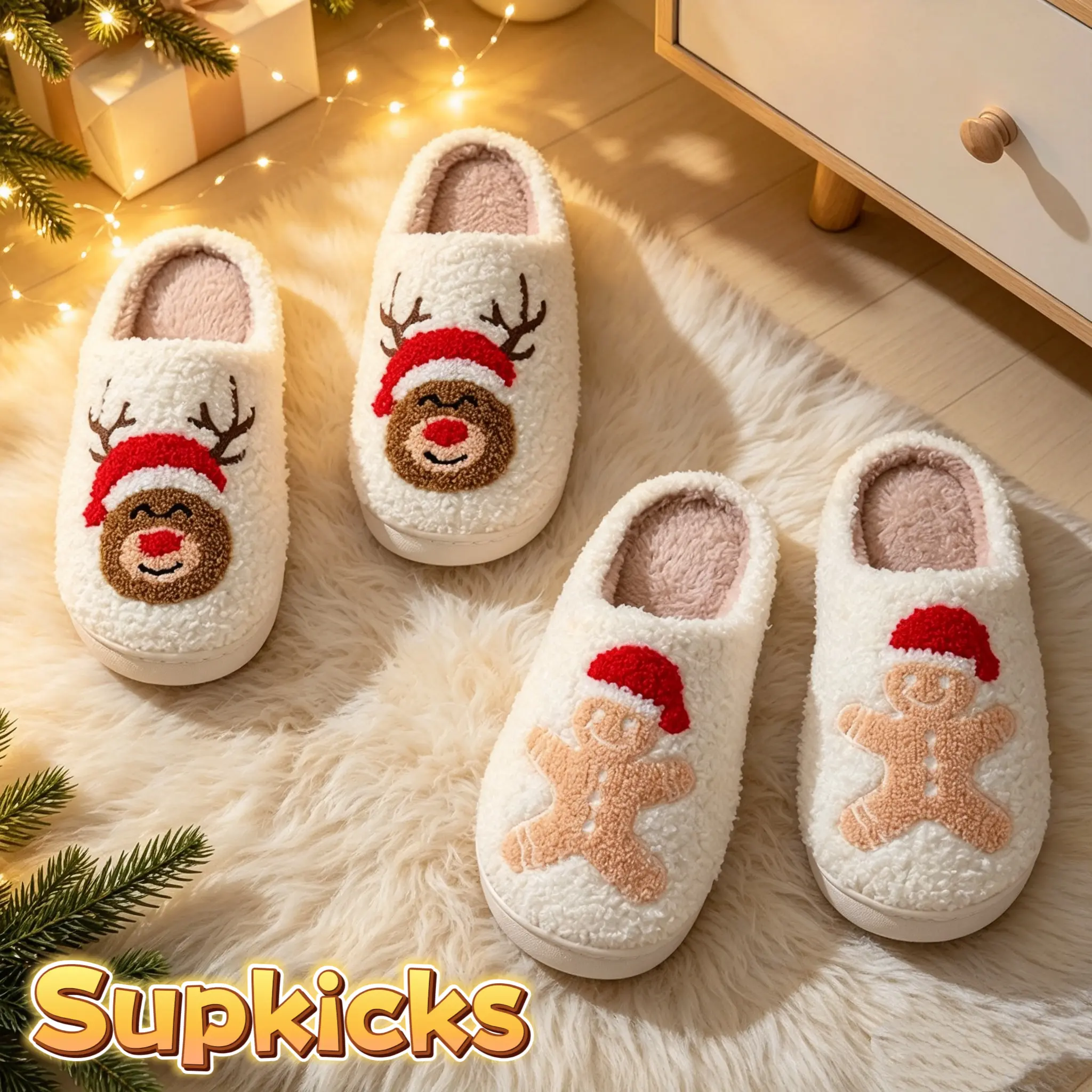 2026 Classic Cartoon Santa Face House Slippers - Plush Fuzzy Cushioned Slippers for Indoor/Outdoor Wear - Cozy & Comfortable Footwear - Flipflop, Slide