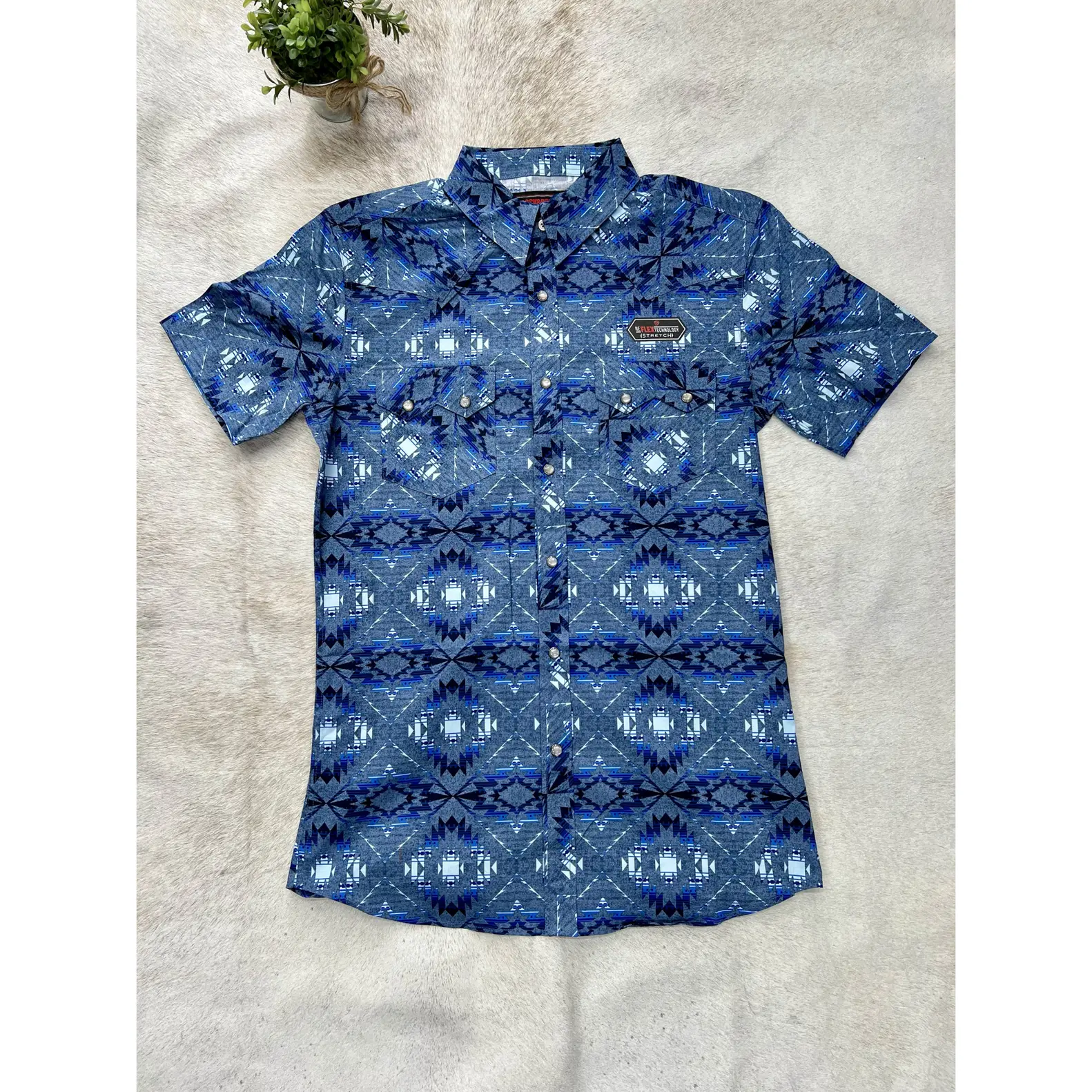 Rock And Roll Angel RRD Short Sleeve Aztec Snap Blue